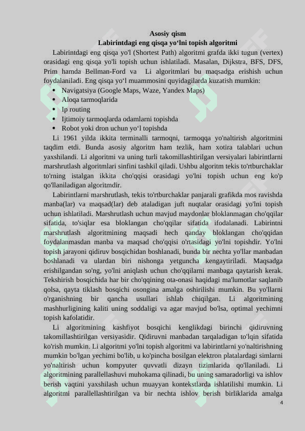 Labirintdagi eng qisqa yo‘lni topish algoritmi 4