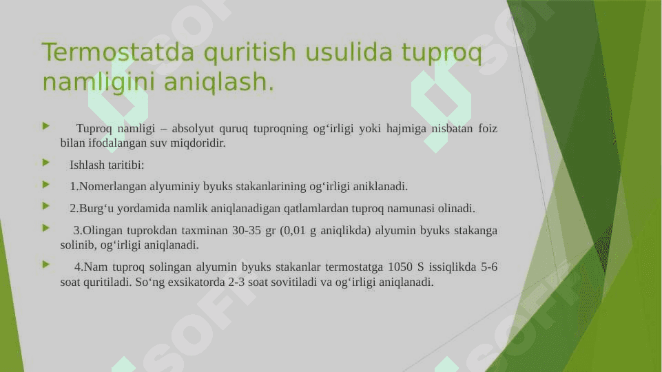 Tuproq namligini aniqlash. 4