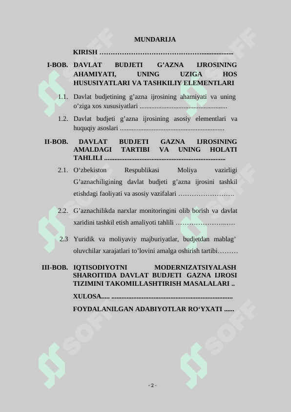 Davlat budjetining gʻazna ijrosini tashkil etish 2