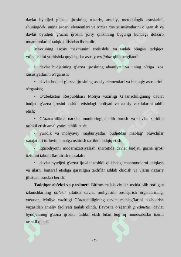 Davlat budjetining gʻazna ijrosini tashkil etish 7