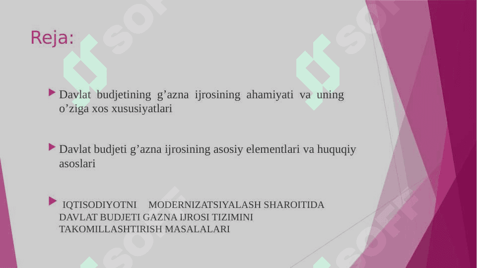 Davlat budjetining g’azna ijrosini tashkil etish 2