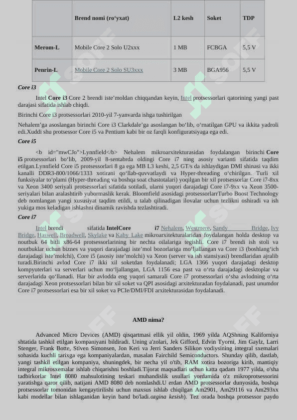 Intel va AMD kompaniyasiga tegishli mikroprotsessorlarning umumiy tasnifi va ularning farqi 4