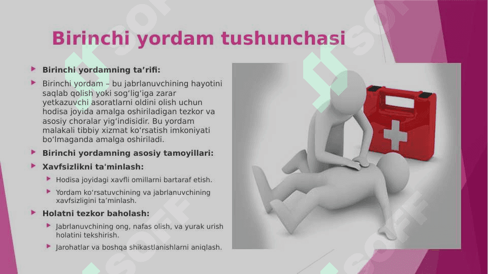 Tez tibbiy yordam kelgunga qadar birinchi tibbiy yordamni ko’rsatish 4
