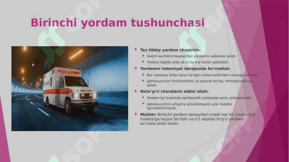Tez tibbiy yordam kelgunga qadar birinchi tibbiy yordamni ko’rsatish 5