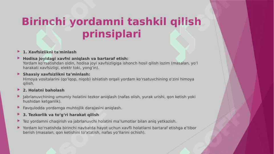 Tez tibbiy yordam kelgunga qadar birinchi tibbiy yordamni ko’rsatish 7