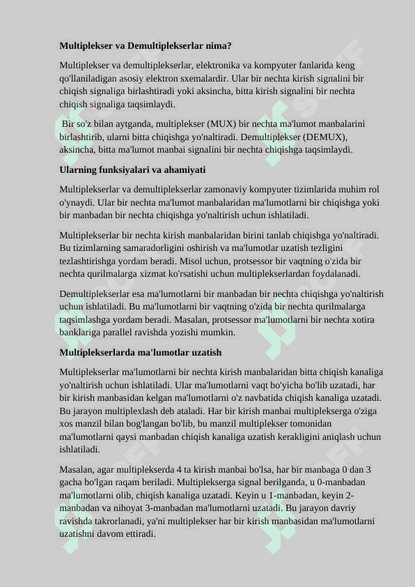 Multiplekser va Demultiplekserla.  Kompyuter Arxitekturasidagi Roli 2