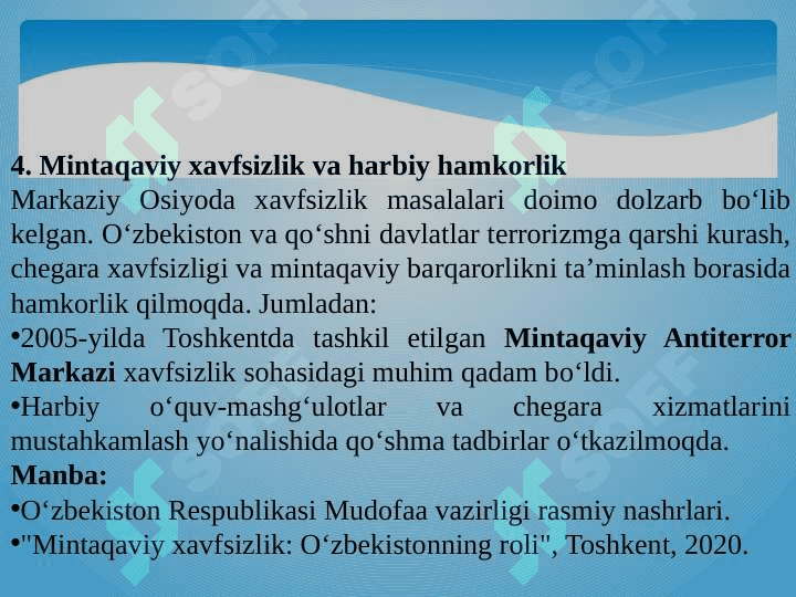 O'zbekistonni markaziy Osiyo davlatlari bilan aloqalari 5