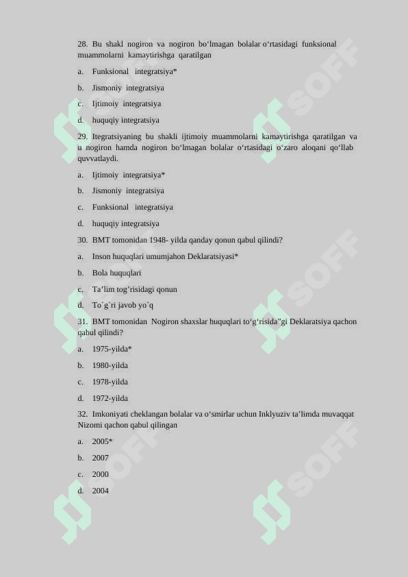 INKLYUZIV TA’LIM FANIDAN TESTLAR JAVOBI BILAN 7