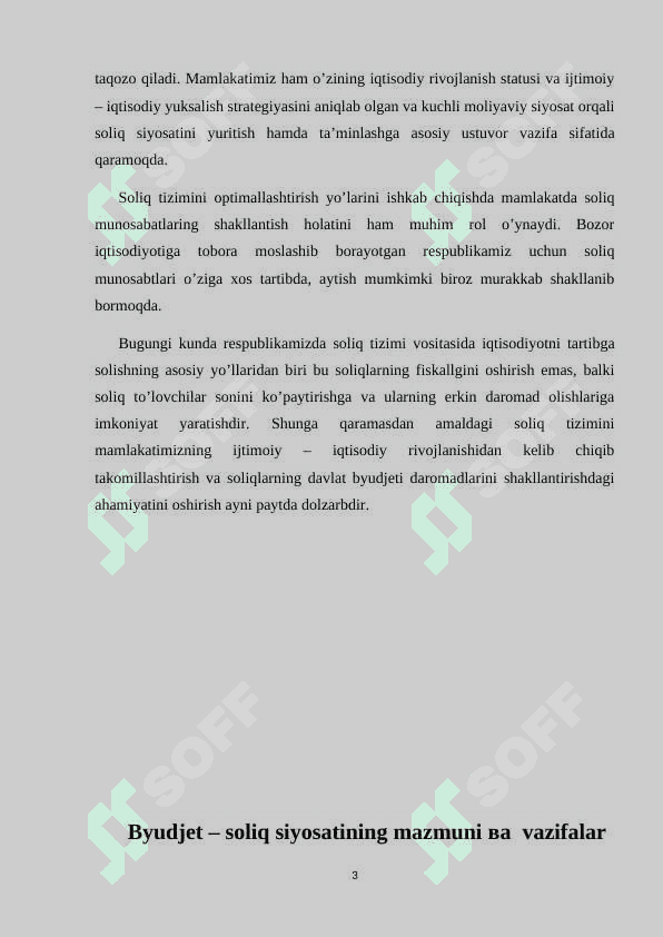 Hozirgi sharoitda O’zbekiston Respublikasida byudjet – soliq siyosating ustuvor yo’nalishlari 3