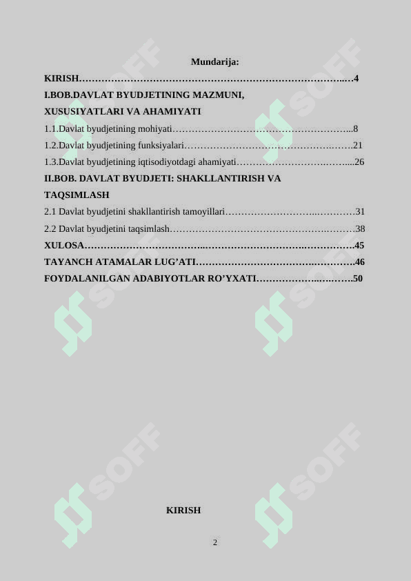 Byudjet, uning shakllanishi va taqsimlanishining iqtisodiyotdagi ahamiyati 2