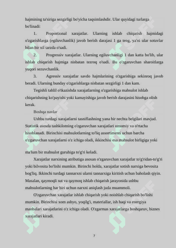 O’zgaruvchi va o’zgarmas xarajatlarni aniqlash 7