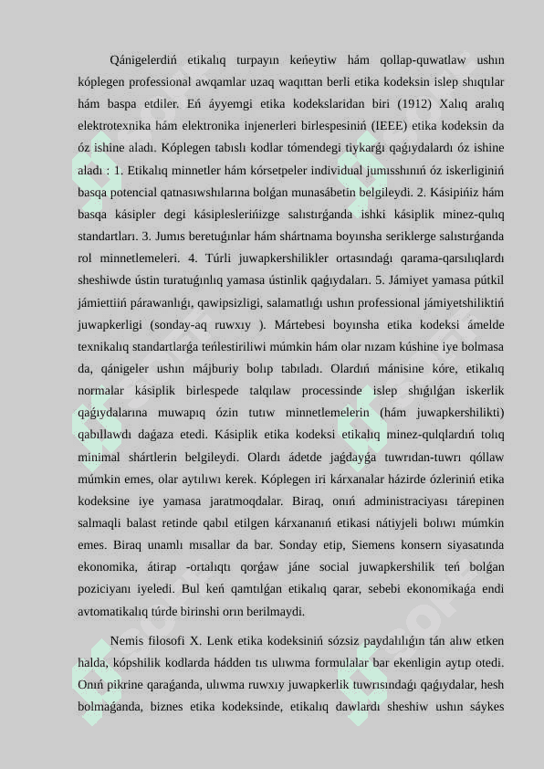 Xalıq aralıq etika kodeksleri hám onıń manisi 2