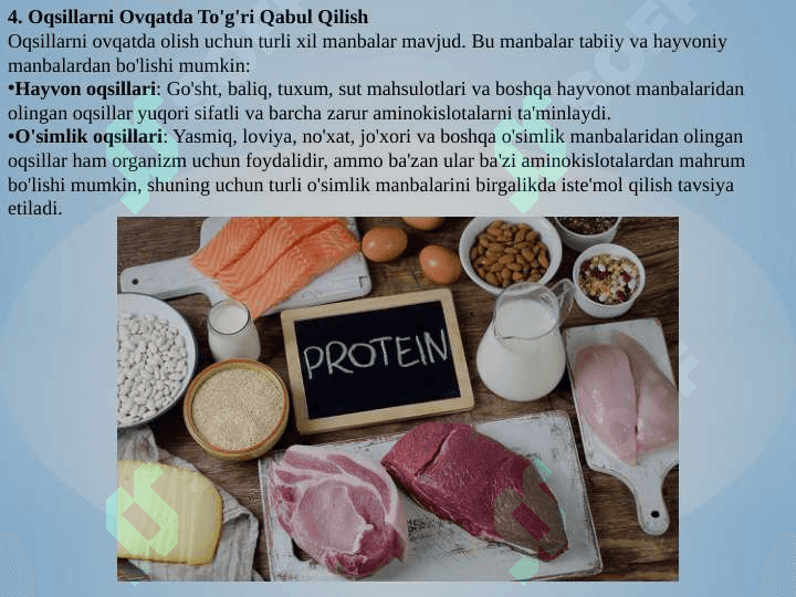 Oqsillarning ovqatlanishdagi ahamiyati 5
