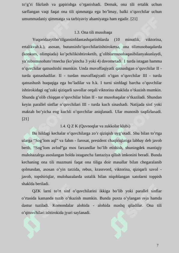 ONA TILINI O’QITISHDA SINFDAN TASHQARI ISHLARNI TASHKIL ETISH 7