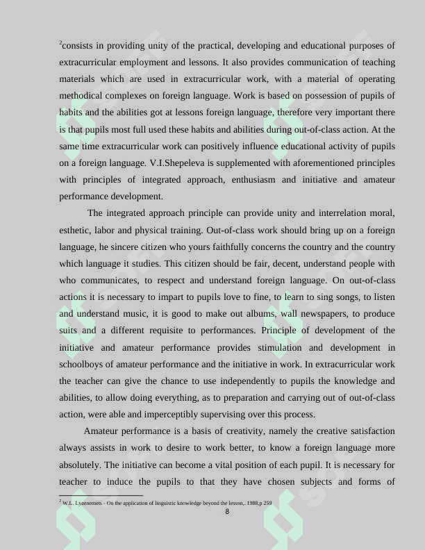 The role of extracurricular works in foreign language at school 8