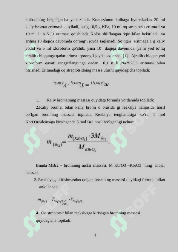 Bromatometriya, xloryodometriya, nitritometriya usullarini qo’llanishi 6