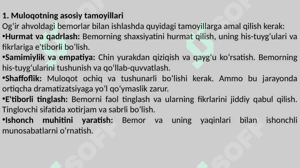 OG’IR VA O’LAYOTGAN BEMORLAR BILAN MULOQOTNING O’ZIGA XOSLIGI 3