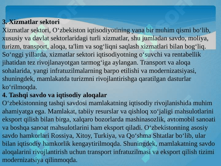 O’ZBEKISTONNING XO’JALIGIGA UMUMIY TA'RIF 4