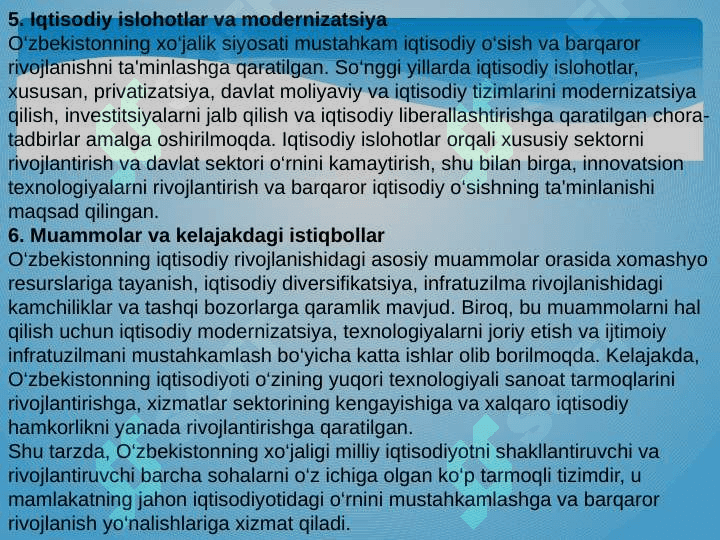 O’ZBEKISTONNING XO’JALIGIGA UMUMIY TA'RIF 5