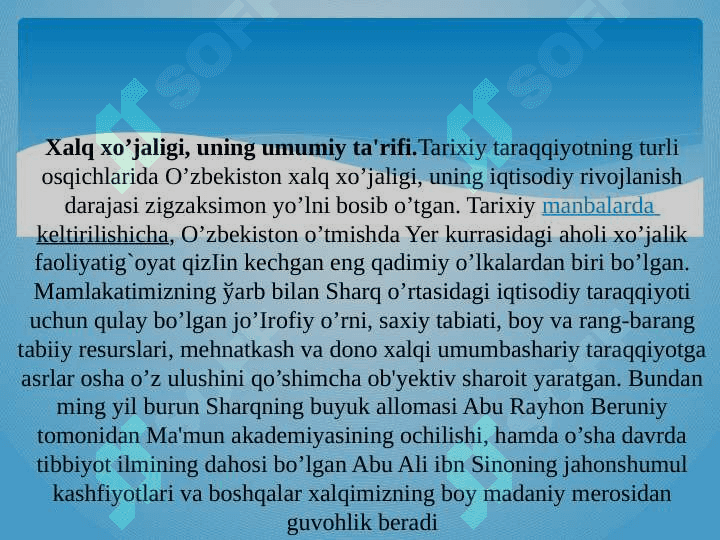 O’ZBEKISTONNING XO’JALIGIGA UMUMIY TA'RIF 6