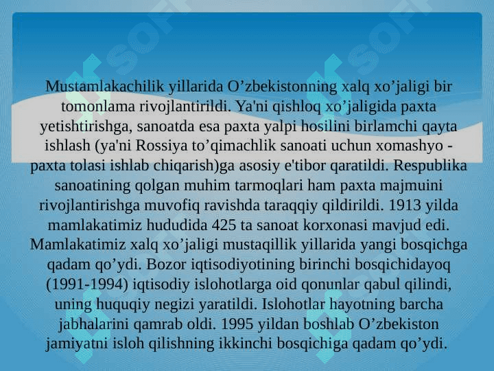 O’ZBEKISTONNING XO’JALIGIGA UMUMIY TA'RIF 8