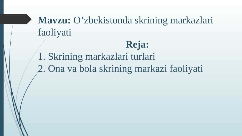 O’zbekistonda skrining markazlari faoliyati