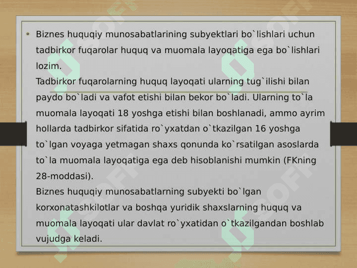 Biznes xuquqiy munosabat tushunchasi belgilari va tarkibiy qisimlari 2