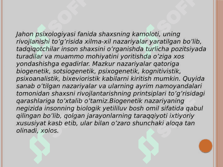 Chet el psixologiyasida
 shaxs nazariyalari 3