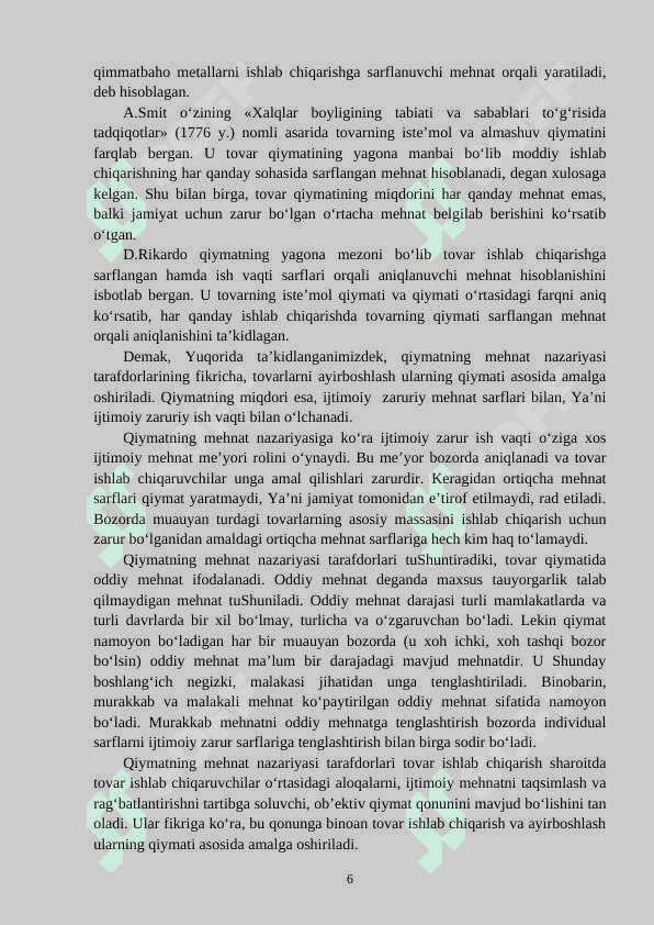 QIYMAT QONUNI VA UNING VAZIFALARI 6