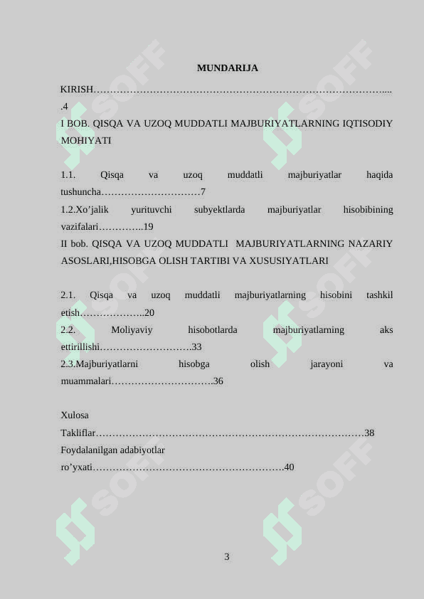 Qisqa va uzoq muddatli majburiyatlar hisobi mavzusidan Kurs ishi 3