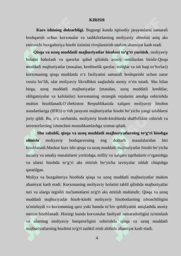 Qisqa va uzoq muddatli majburiyatlar hisobi mavzusidan Kurs ishi 4