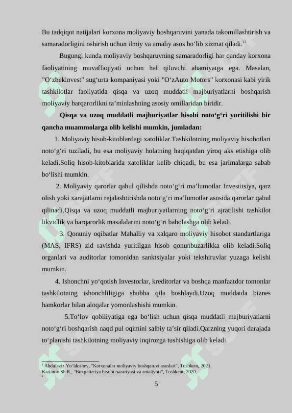 Qisqa va uzoq muddatli majburiyatlar hisobi mavzusidan Kurs ishi 5