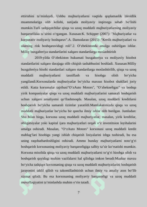 Qisqa va uzoq muddatli majburiyatlar hisobi mavzusidan Kurs ishi 7