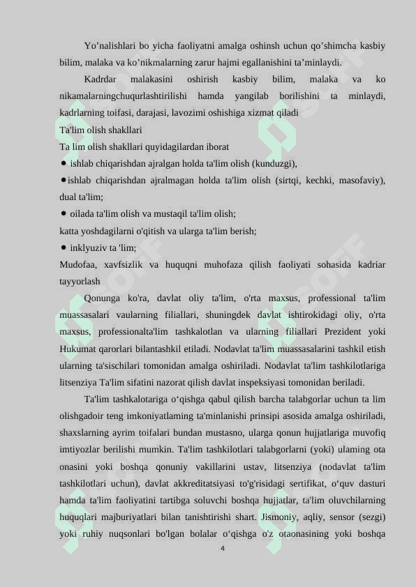 O’zbekiston Respublikasining “Maktabgacha ta’lim va tarbiya to’g’risidagi qonuni” 4
