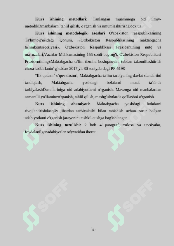 O’zbekiston Respublikasining “Maktabgacha ta’lim va tarbiya to’g’risidagi qonuni” 6