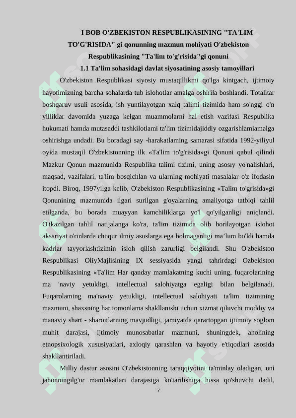 O’zbekiston Respublikasining “Maktabgacha ta’lim va tarbiya to’g’risidagi qonuni” 7