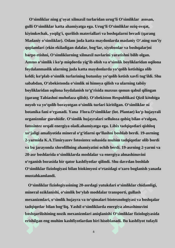 Turli ekalogik guruh oʻsimliklarida suv almashinuv xususiyatlari 6