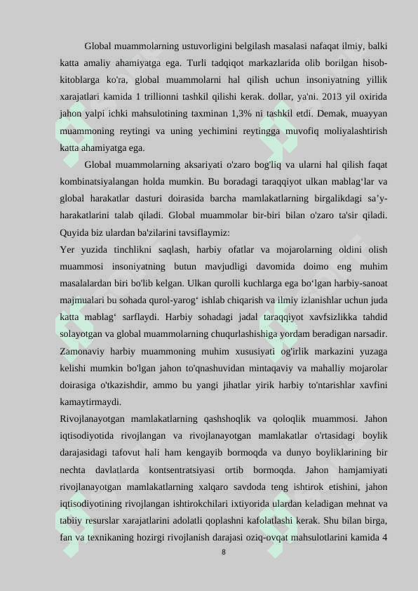 JAHONNING GLOBAL IQTISODIY MUAMMOLARI 8