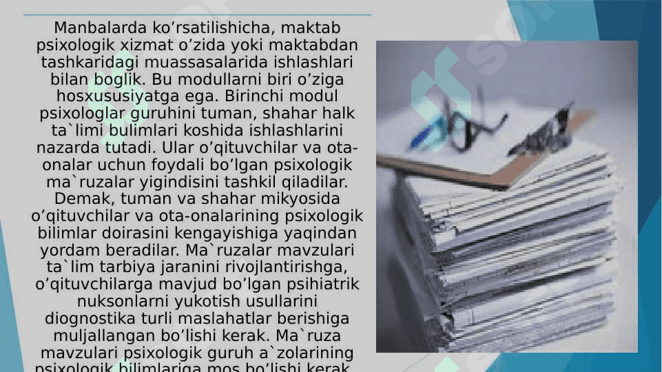 Maktab psixologining asosiy faoliyat turi 4