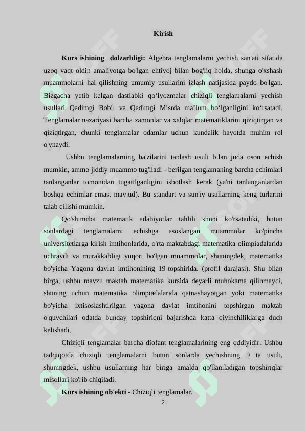 CHIZIQLI TENGLAMALAR MAVZUSINI ÒQITISH METODIKASI 2
