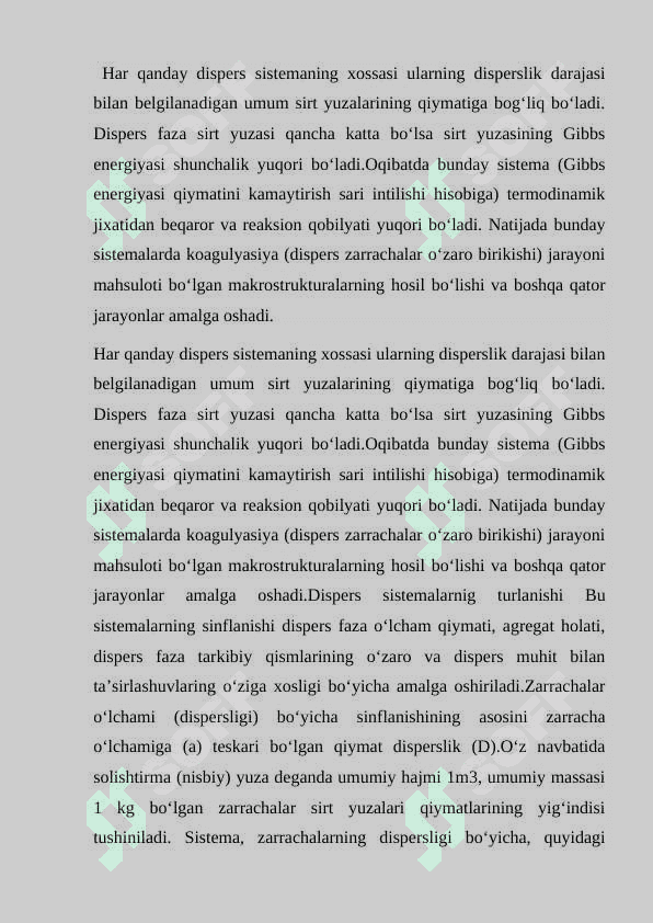 Dispers sistemalar. Kolloid sistemalarning klassifikatsiyasi.
                                              Kolloid eritmalar 2