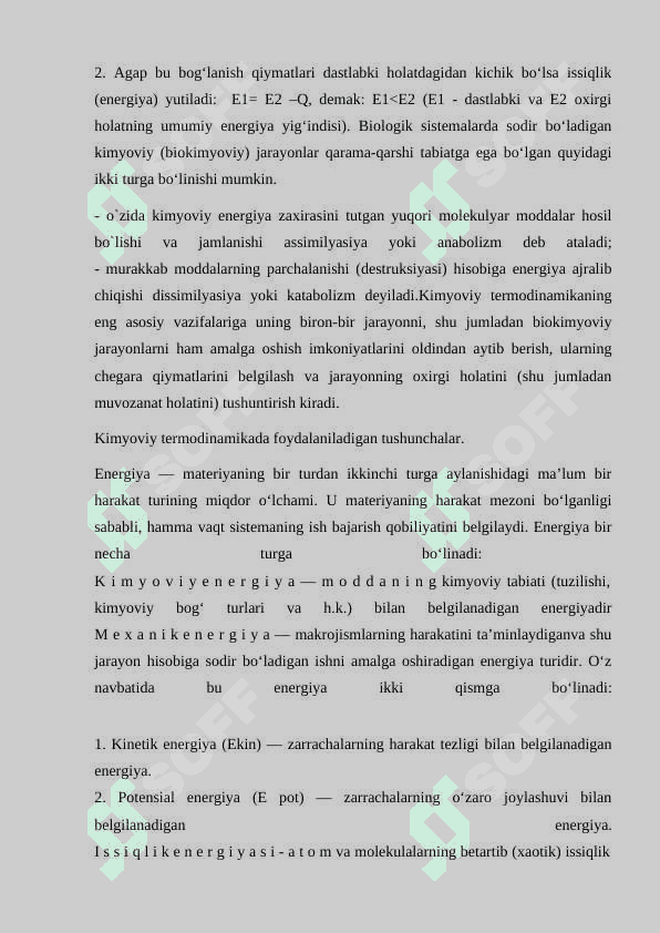 Termodinamika. Kimyoviy termodinamika 2