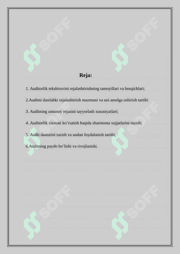 Auditning umumiy rejasini tayyorlash
                            va tuzish tartibi 2