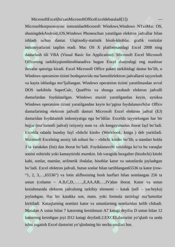 MS EXCEL DASTURIDA HUJJATLARNI TAHRIRLASH VA FORMATLASH 2