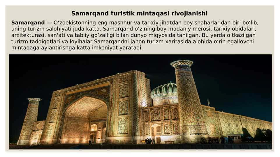 Samarqand turistik mintaqasi rivojlanishi