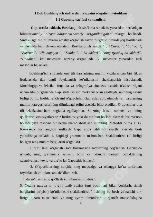 Boshlang`ich sinflarda gap mavzusini o`rgatish metodikasi . 5
