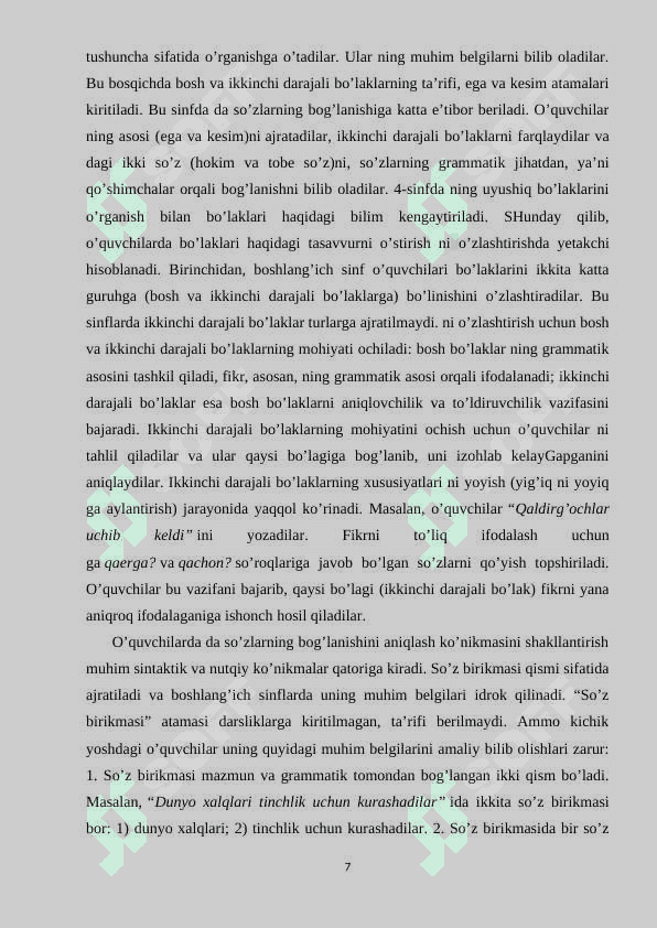 Boshlang`ich sinflarda gap mavzusini o`rgatish metodikasi . 7