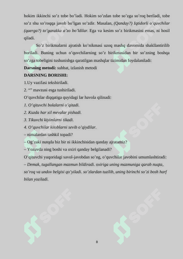 Boshlang`ich sinflarda gap mavzusini o`rgatish metodikasi . 8