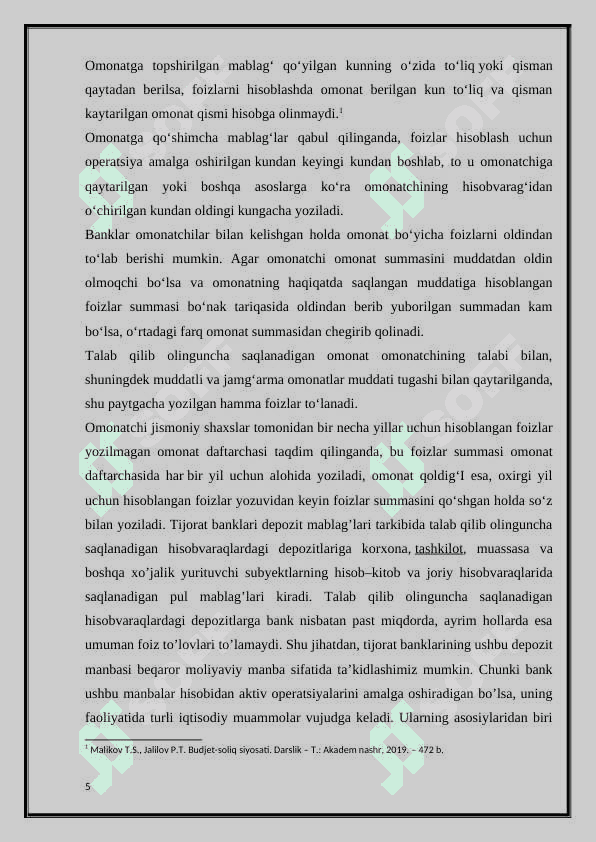 Banklarning depozit operatsiyalarini buxgalteriya hisobi 5