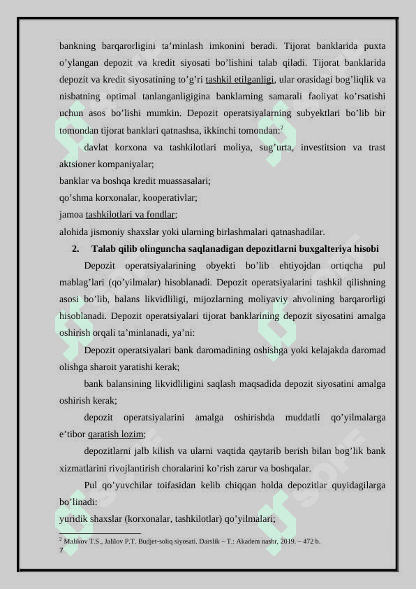 Banklarning depozit operatsiyalarini buxgalteriya hisobi 7